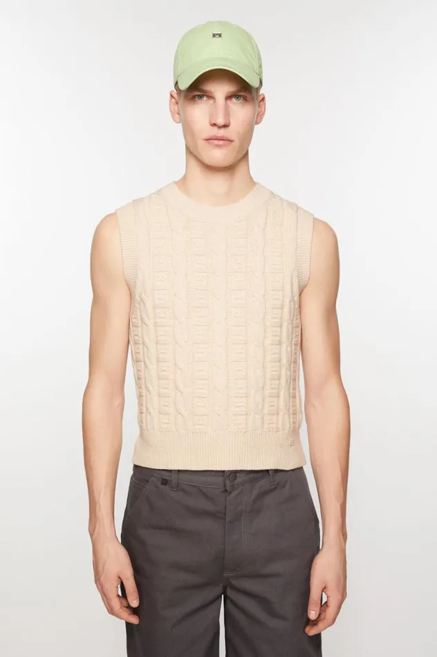 Acne Studios Cable Wool Sleeveless Jumper Oatmeal Melange Men Knitwear