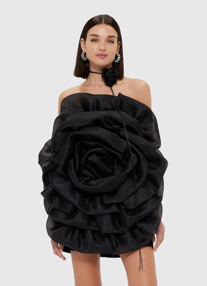 Bloom Rose Mini Dress 8211 Ebony Dresses and Jumpsuits LEO LIN Women