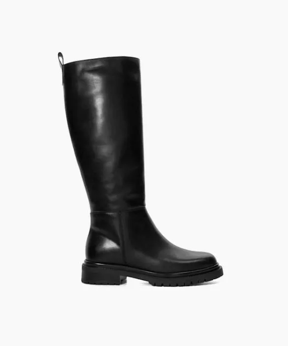 Dune London Black Boots Women Tilings Black Chunky Leather KneeHigh Boots Black