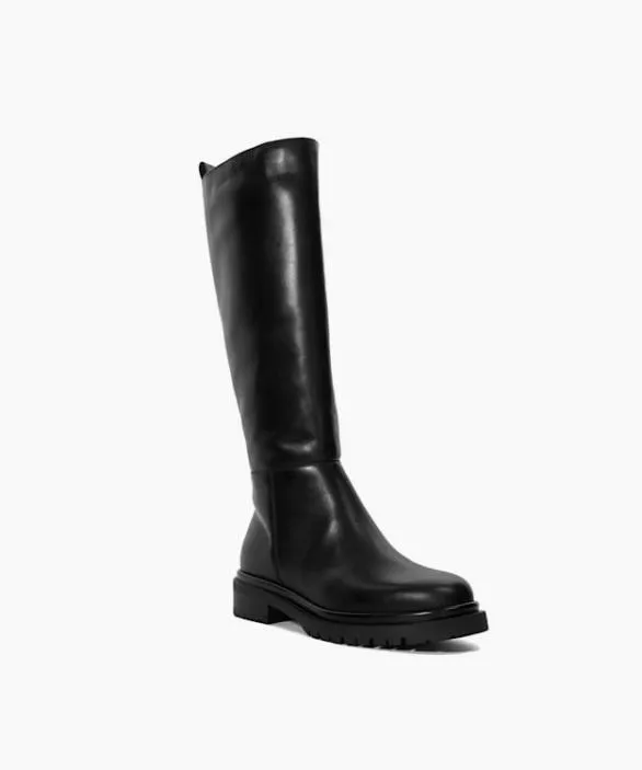 Dune London Black Boots Women Tilings Black Chunky Leather KneeHigh Boots Black