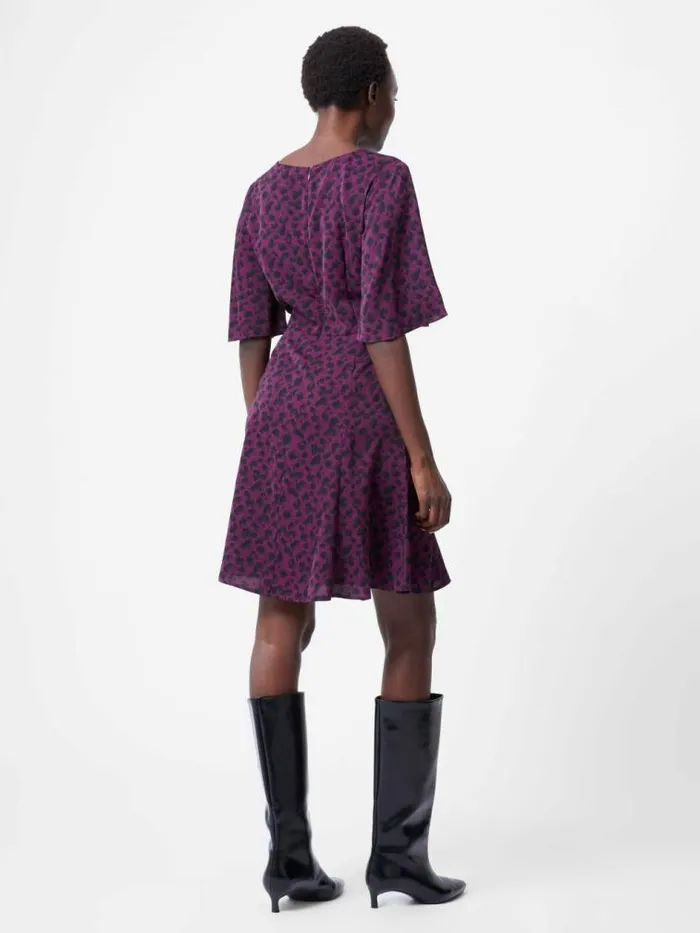 French Connection Estella Angel Sleeve Leopard Print Dress Blackberry Women Dresses