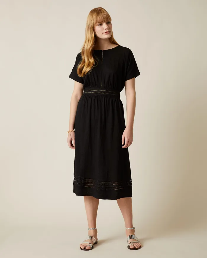 Jigsaw Dresses and Jumpsuits Women Linen Lace Jersey Dress Black