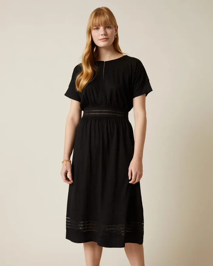 Jigsaw Dresses and Jumpsuits Women Linen Lace Jersey Dress Black