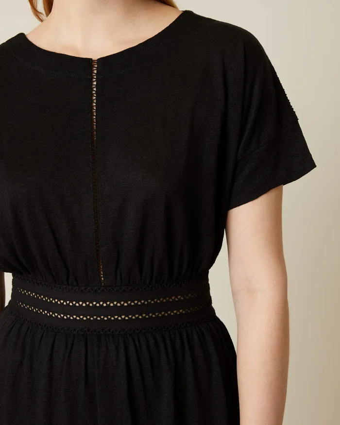 Jigsaw Dresses and Jumpsuits Women Linen Lace Jersey Dress Black