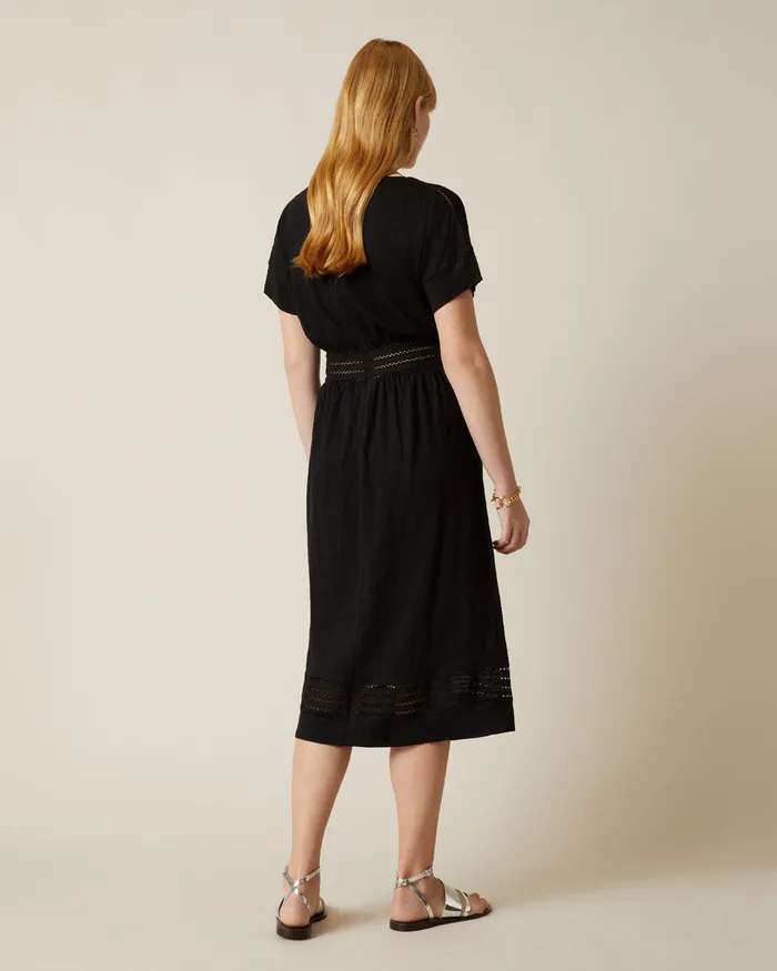 Jigsaw Dresses and Jumpsuits Women Linen Lace Jersey Dress Black