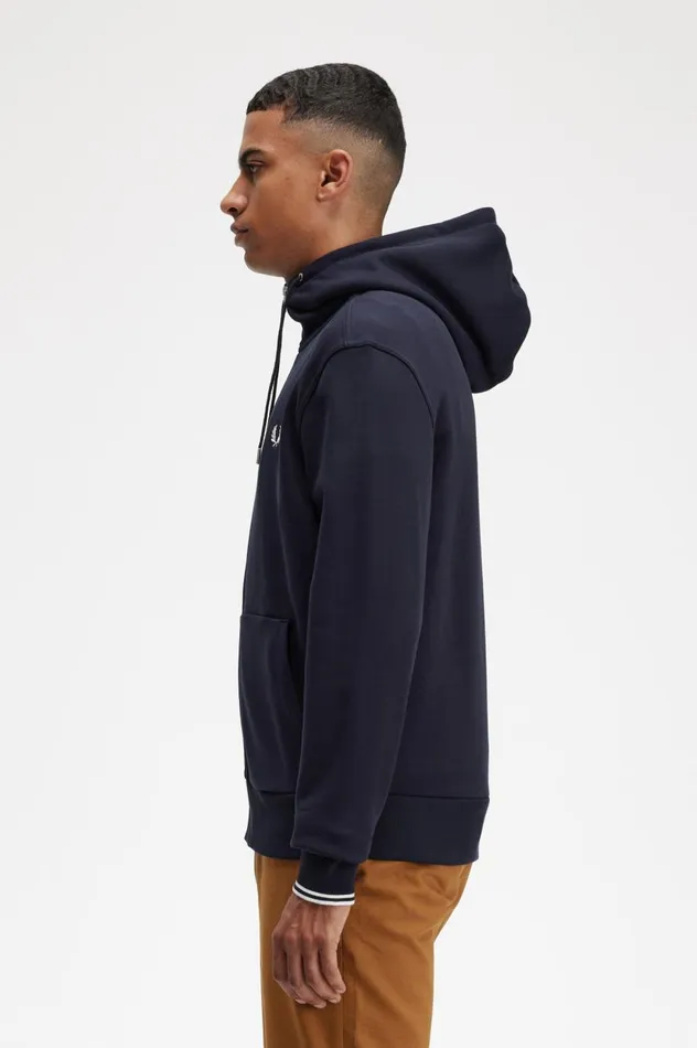 Men Hooded Zip Through Sweatshirt Navy Fred Perry Sweatshirts