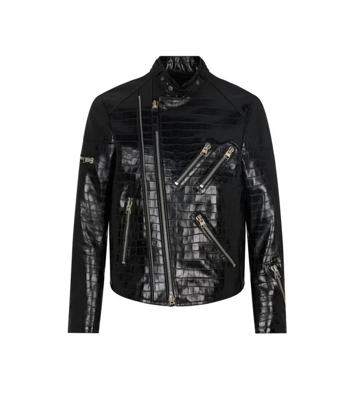 Men Outerwear Tom Ford Printed Croc Zip Biker Black
