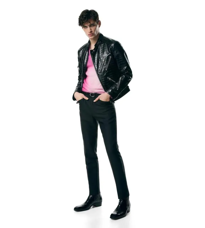 Men Outerwear Tom Ford Printed Croc Zip Biker Black