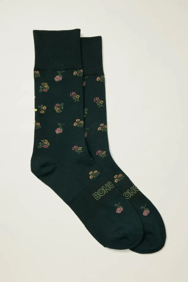 Men Soft Everyday Socks Green Needlepoint Floral Bonobos Socks and Underwear