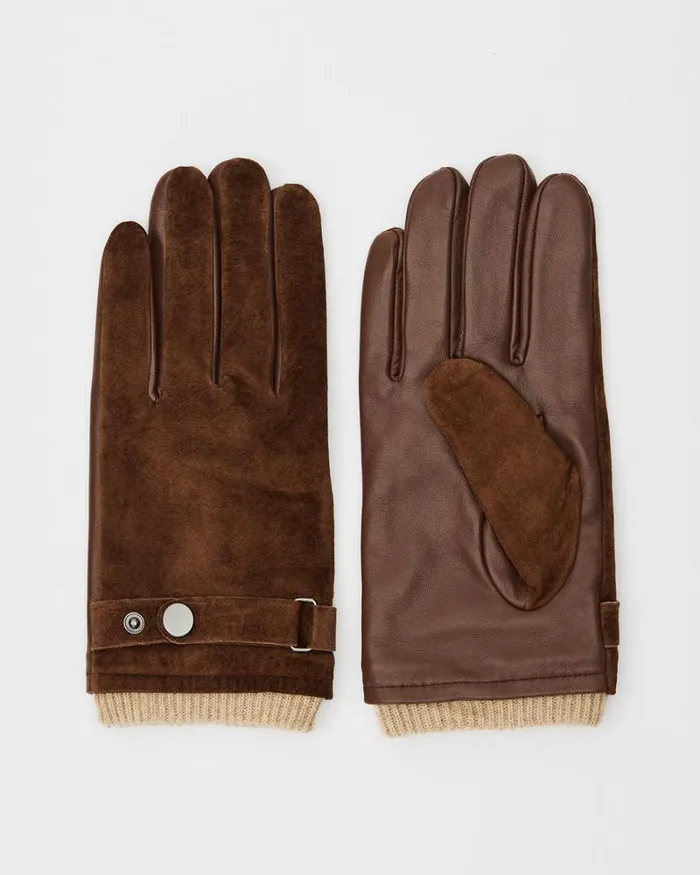 RWandCO Hats Gloves and Scarves Suede And Leather Gloves With Tab Tan 8211 Men RWandCO Hats Gloves and Scarves Suede And Leather Gloves With Tab Tan 8211 Men