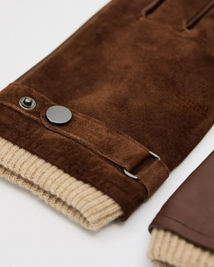RWandCO Hats Gloves and Scarves Suede And Leather Gloves With Tab Tan 8211 Men