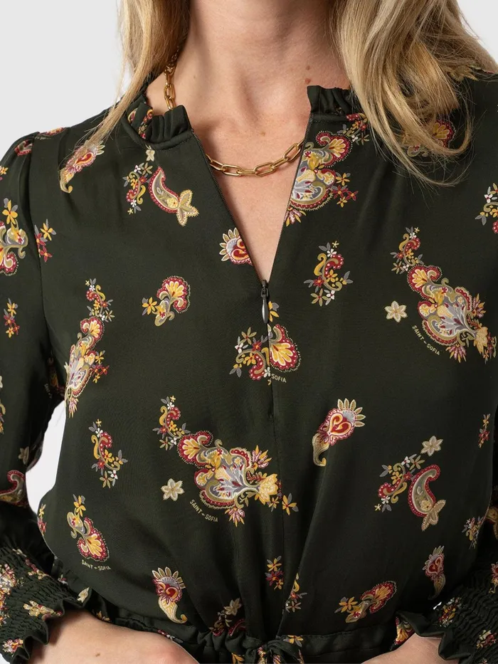 Saint And Sofia Dresses Women Mini Olivia Zip Up Dress 8211 Khaki Paisley Khaki Paisley