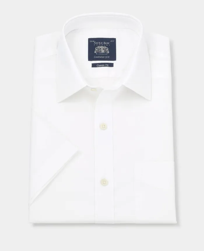 Savile Row Company White Poplin Classic Fit Short Sleeve Formal Shirt Men Short Sleeve Shirts