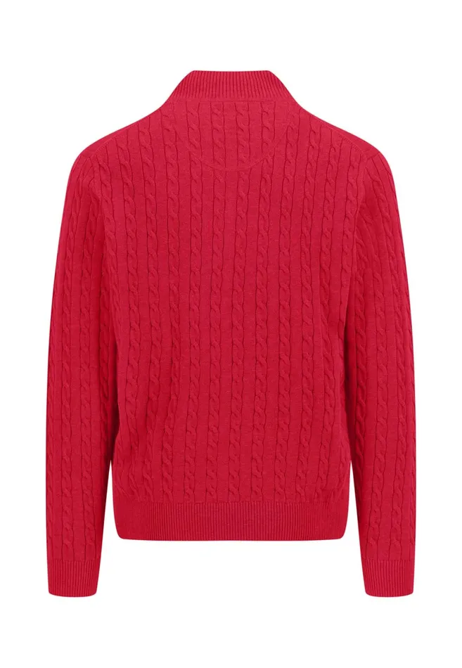 Sweater Men FYNCHHATTON Knitting Sweater With A Troyer Collar And Braid Pattern New Offwhitenavypoppy Redstrong Blue