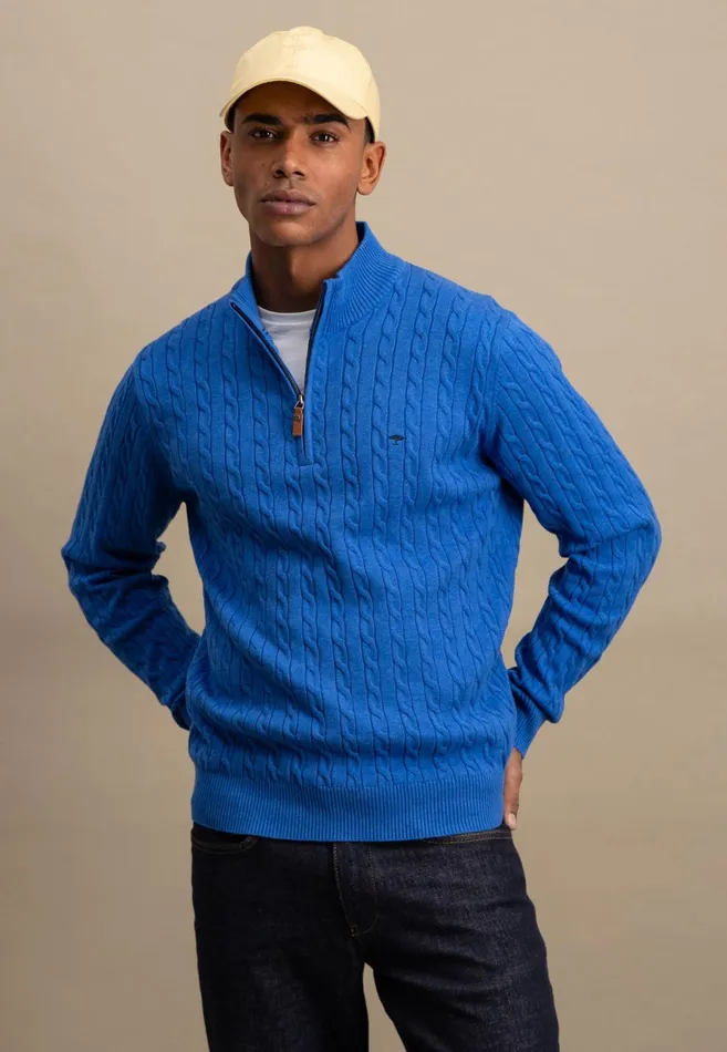 Sweater Men FYNCHHATTON Knitting Sweater With A Troyer Collar And Braid Pattern New Offwhitenavypoppy Redstrong Blue