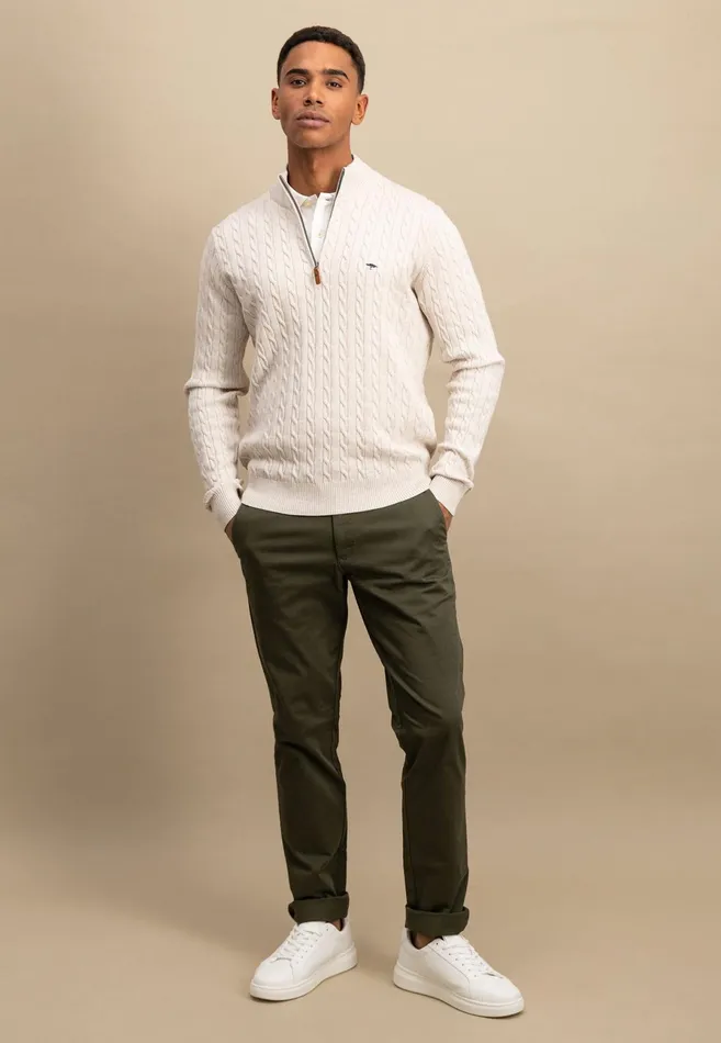 Sweater Men FYNCHHATTON Knitting Sweater With A Troyer Collar And Braid Pattern New Offwhitenavypoppy Redstrong Blue