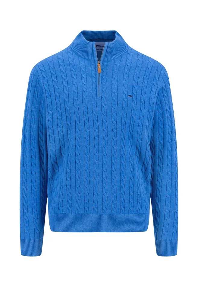 Sweater Men FYNCHHATTON Knitting Sweater With A Troyer Collar And Braid Pattern New Offwhitenavypoppy Redstrong Blue