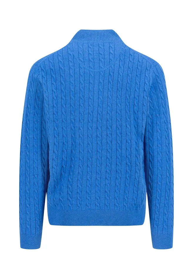 Sweater Men FYNCHHATTON Knitting Sweater With A Troyer Collar And Braid Pattern New Offwhitenavypoppy Redstrong Blue