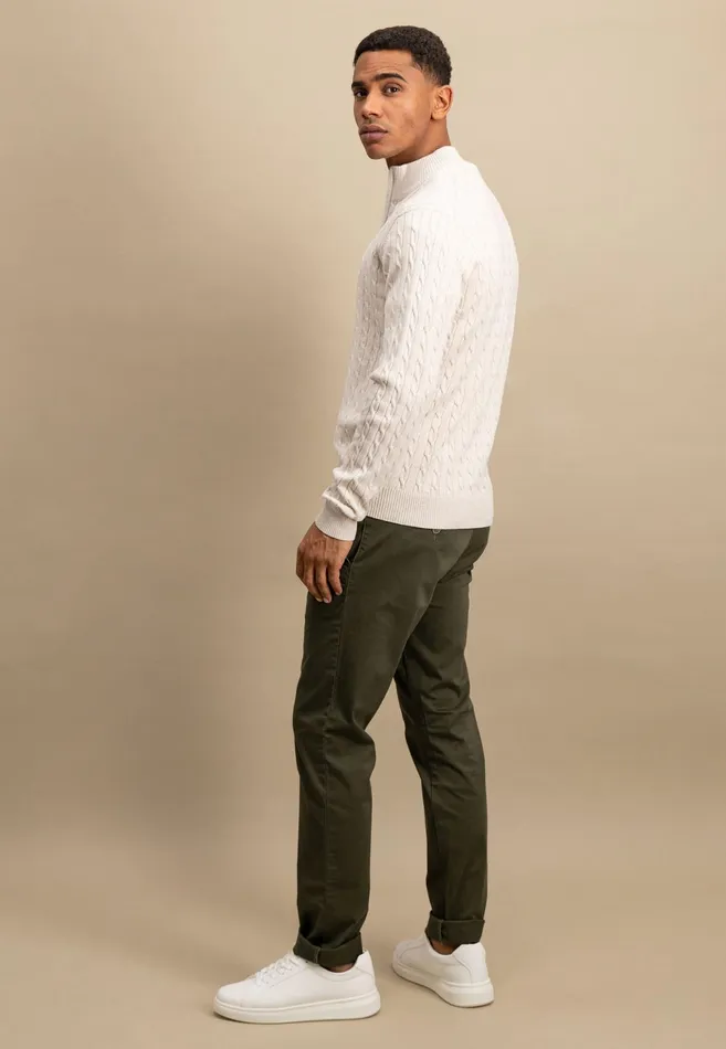 Sweater Men FYNCHHATTON Knitting Sweater With A Troyer Collar And Braid Pattern New Offwhitenavypoppy Redstrong Blue