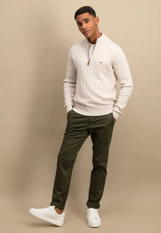 Sweater Men FYNCHHATTON Knitting Sweater With A Troyer Collar And Braid Pattern New Offwhitenavypoppy Redstrong Blue