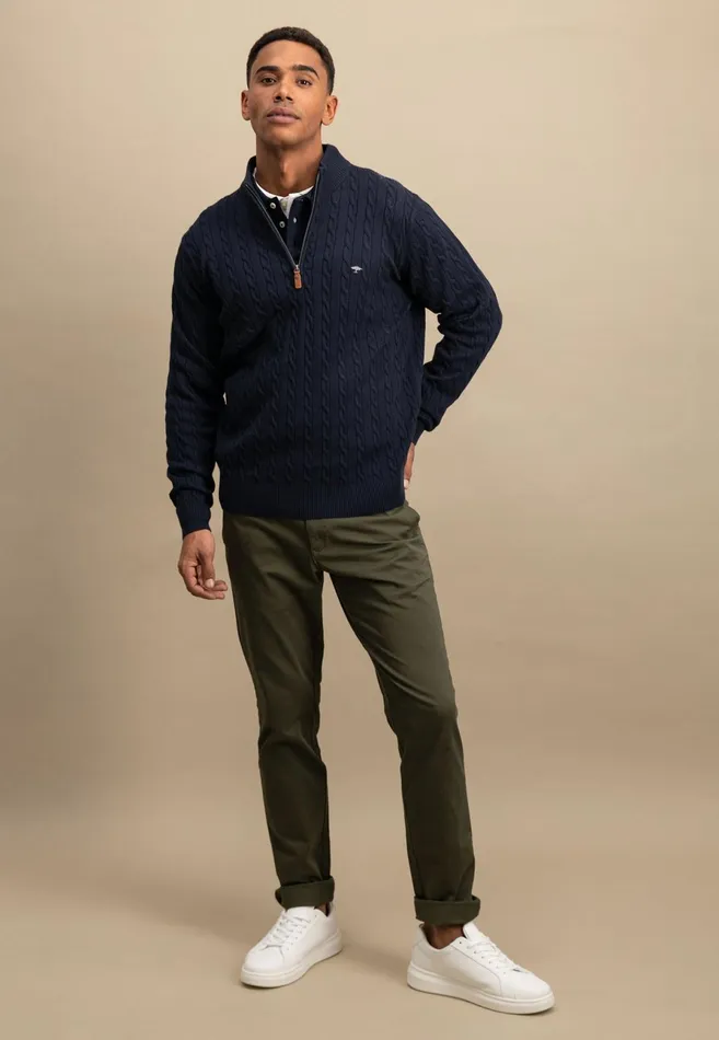 Sweater Men FYNCHHATTON Knitting Sweater With A Troyer Collar And Braid Pattern New Offwhitenavypoppy Redstrong Blue