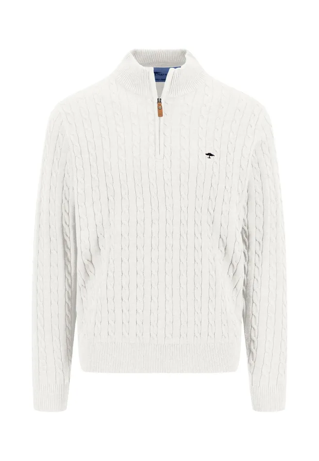 Sweater Men FYNCHHATTON Knitting Sweater With A Troyer Collar And Braid Pattern New Offwhitenavypoppy Redstrong Blue