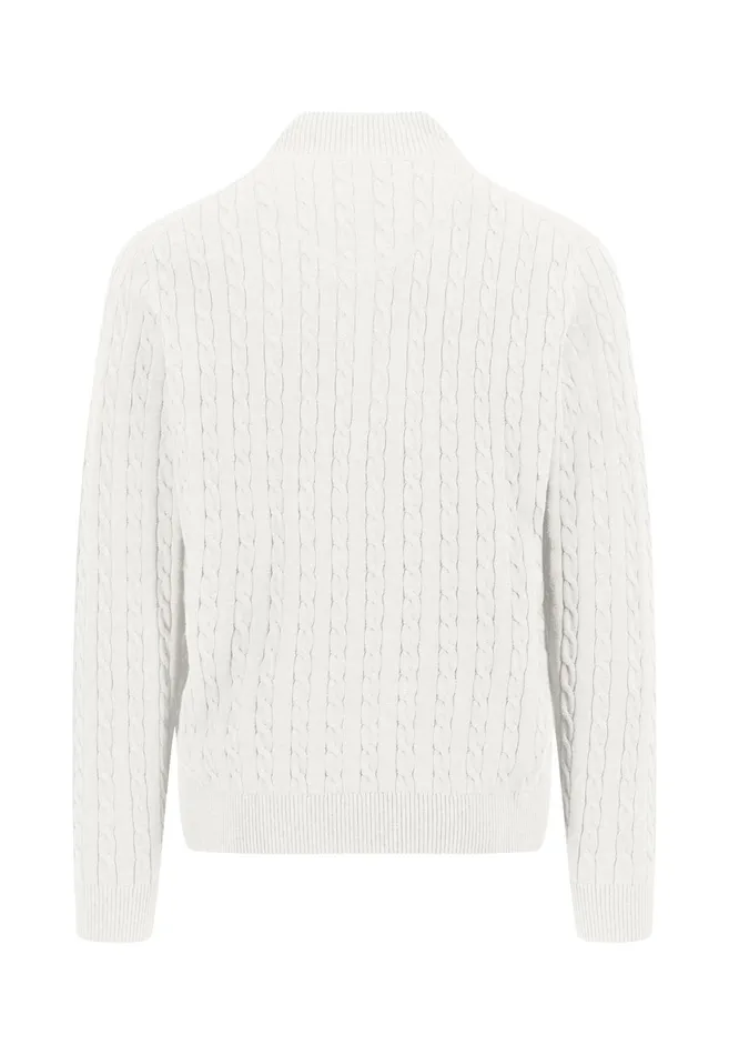 Sweater Men FYNCHHATTON Knitting Sweater With A Troyer Collar And Braid Pattern New Offwhitenavypoppy Redstrong Blue