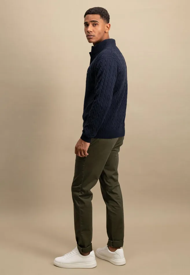 Sweater Men FYNCHHATTON Knitting Sweater With A Troyer Collar And Braid Pattern New Offwhitenavypoppy Redstrong Blue