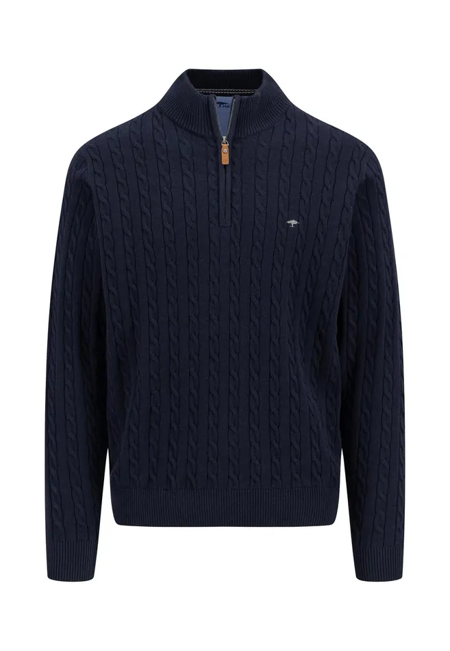 Sweater Men FYNCHHATTON Knitting Sweater With A Troyer Collar And Braid Pattern New Offwhitenavypoppy Redstrong Blue
