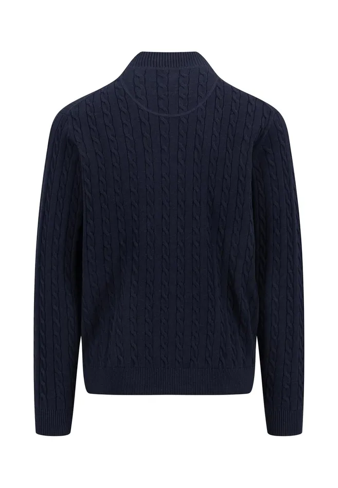Sweater Men FYNCHHATTON Knitting Sweater With A Troyer Collar And Braid Pattern New Offwhitenavypoppy Redstrong Blue