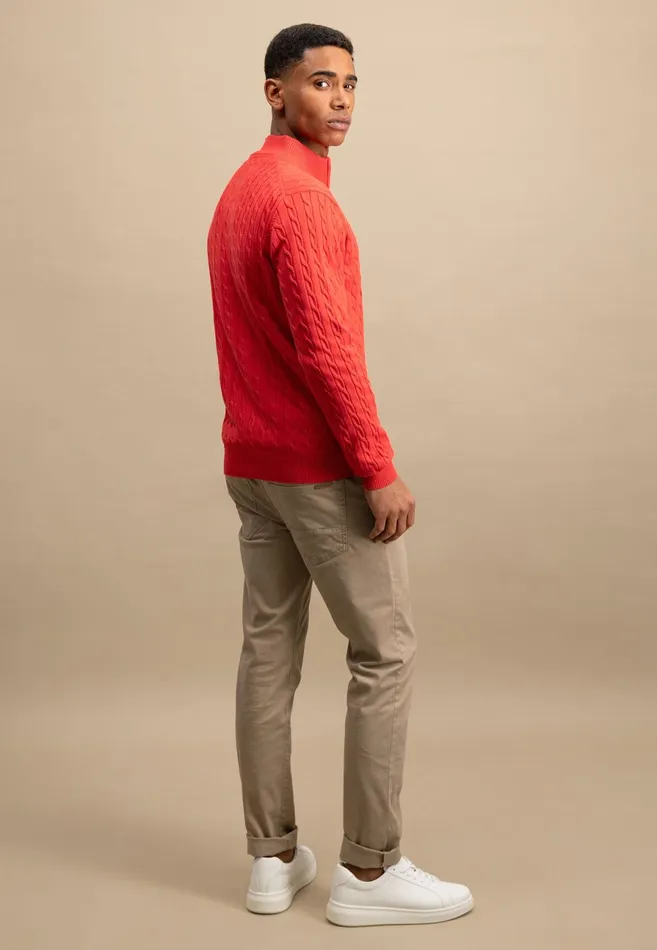 Sweater Men FYNCHHATTON Knitting Sweater With A Troyer Collar And Braid Pattern New Offwhitenavypoppy Redstrong Blue