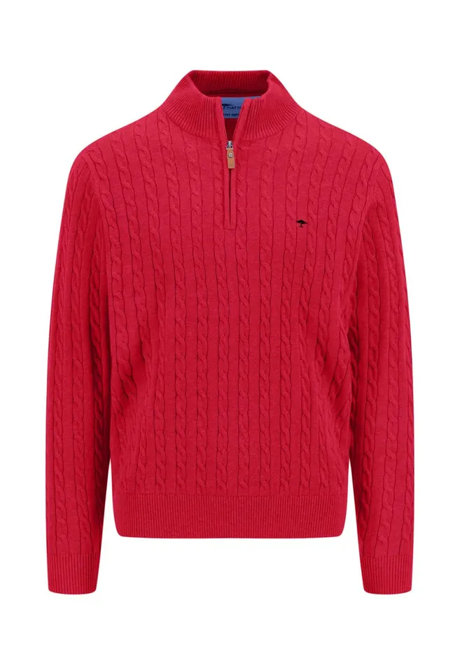 Sweater Men FYNCHHATTON Knitting Sweater With A Troyer Collar And Braid Pattern New Offwhitenavypoppy Redstrong Blue