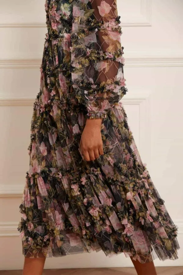 WeddingWomen Needle and Thread English Rose Diamond Ruffle Ballerina Dress Black WeddingWomen Needle and Thread English Rose Diamond Ruffle Ballerina Dress Black