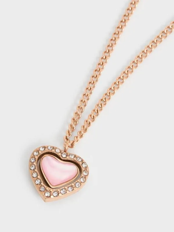Women Annalise Crystal HeartStone Necklace 8211 Rose Gold CHARLES and KEITH Necklaces