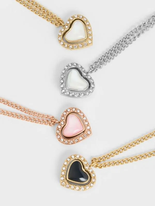 Women Annalise Crystal HeartStone Necklace 8211 Rose Gold CHARLES and KEITH Necklaces