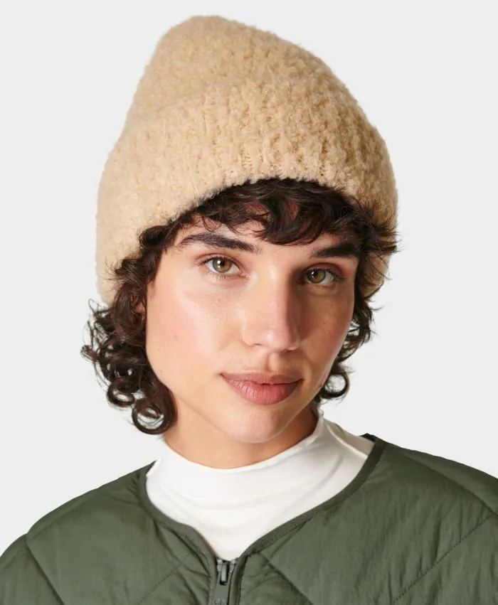 Women Boucle Knit Beanie Dove Beige Sweaty Betty Hats Scarves Gloves