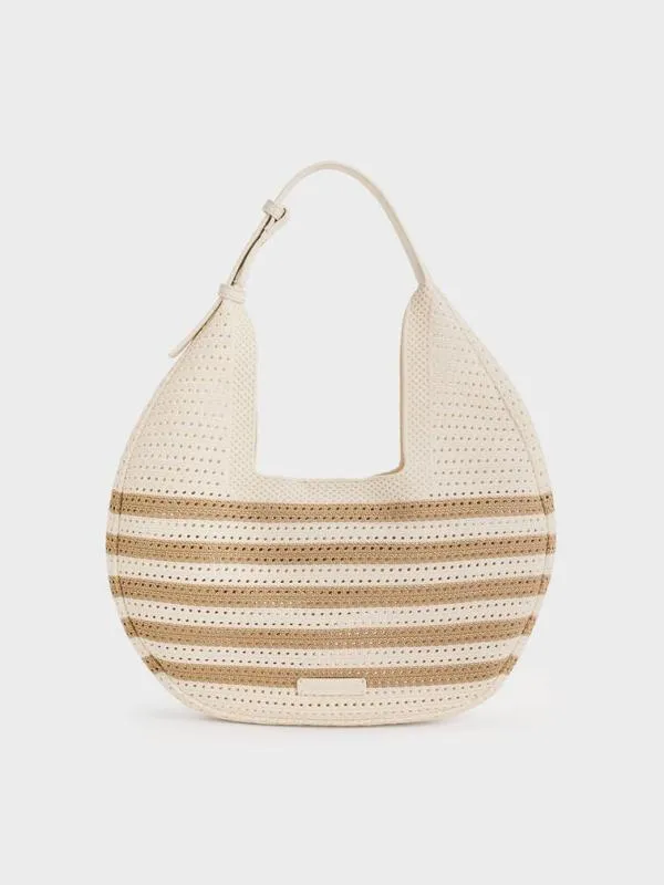 Women Ida Knitted Striped Hobo Bag 8211 Sand CHARLES and KEITH Hobo Bags