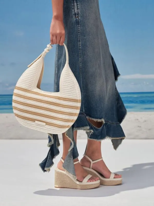 Women Ida Knitted Striped Hobo Bag 8211 Sand CHARLES and KEITH Hobo Bags