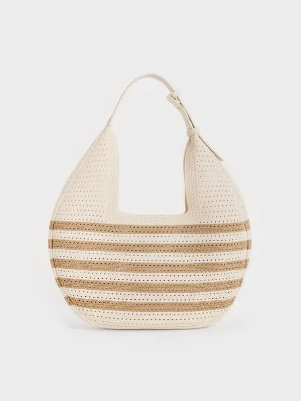 Women Ida Knitted Striped Hobo Bag 8211 Sand CHARLES and KEITH Hobo Bags