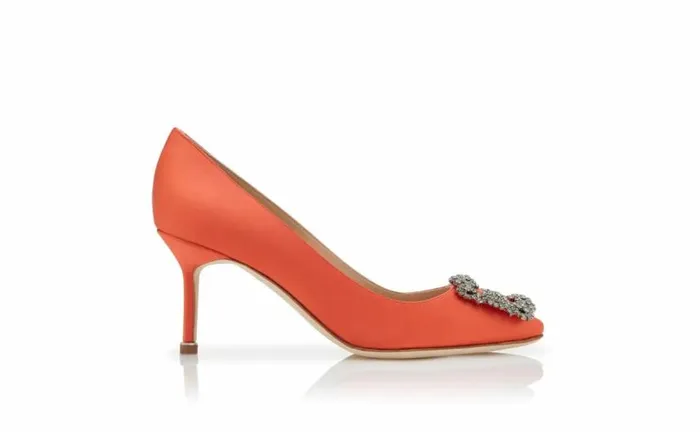 Women Orange Satin Jewel Buckle Pumps Manolo Blahnik Pumps