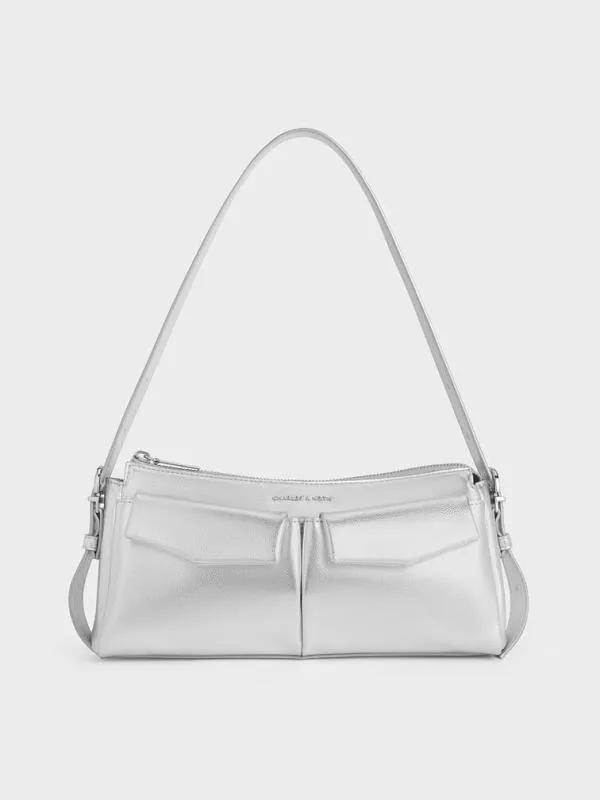Women Rachel Elongated FrontPocket ChainHandle Bag 8211 Silver CHARLES and KEITH Shoulder Bags