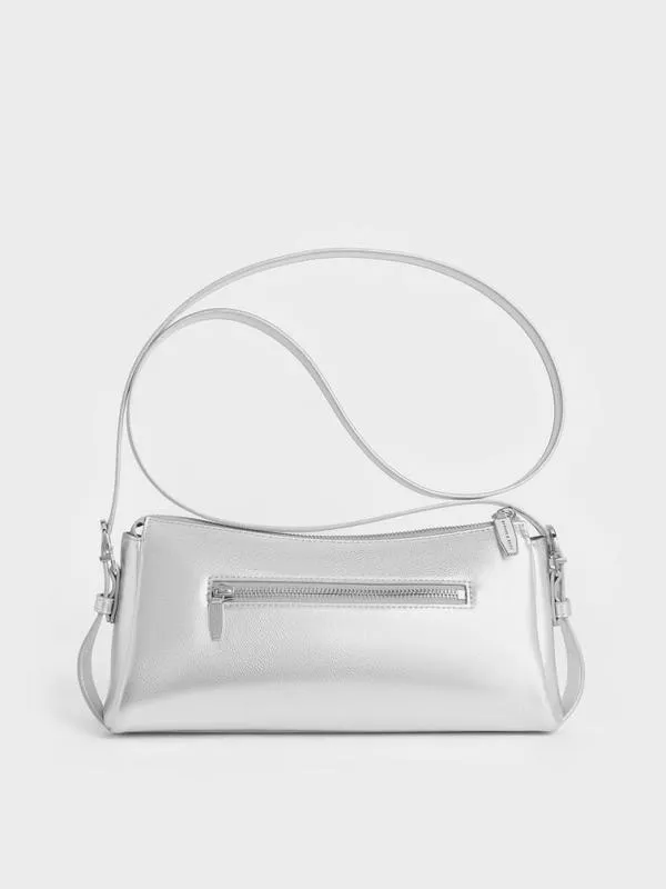 Women Rachel Elongated FrontPocket ChainHandle Bag 8211 Silver CHARLES and KEITH Shoulder Bags