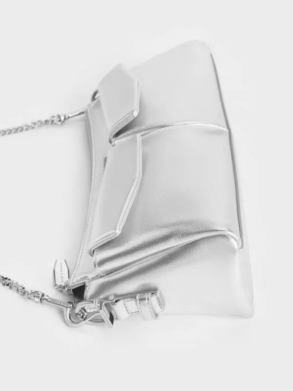 Women Rachel Elongated FrontPocket ChainHandle Bag 8211 Silver CHARLES and KEITH Shoulder Bags