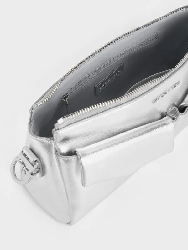 Women Rachel Elongated FrontPocket ChainHandle Bag 8211 Silver CHARLES and KEITH Shoulder Bags