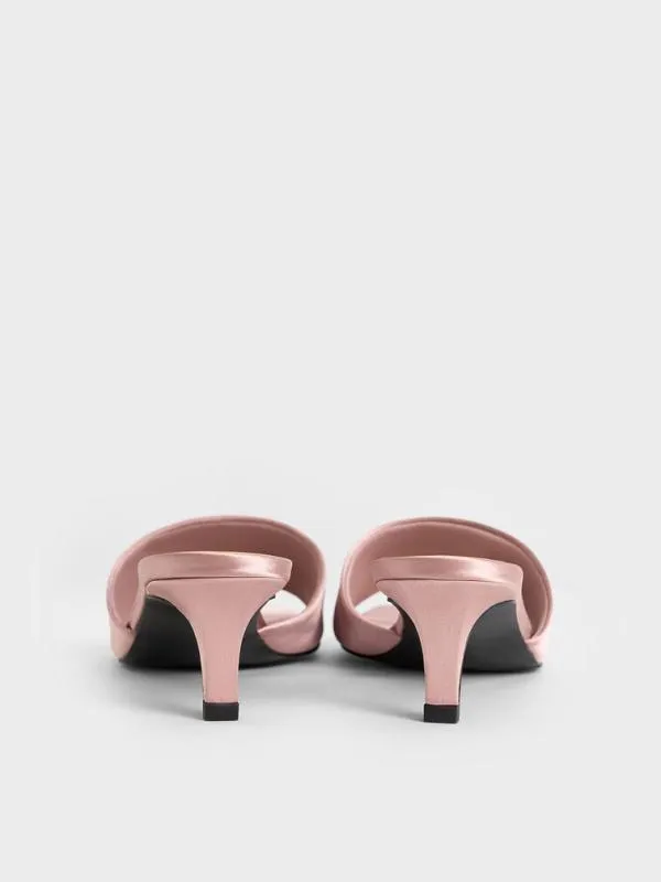 Women Satin SquareToe KittenHeel Mules 8211 Nude CHARLES and KEITH Heels