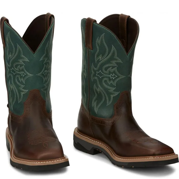 Work Men Justin Boots Bolt 11034 Sqaure Toe Waterproof Work Boot Tan