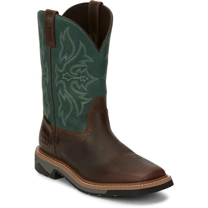Work Men Justin Boots Bolt 11034 Sqaure Toe Waterproof Work Boot Tan