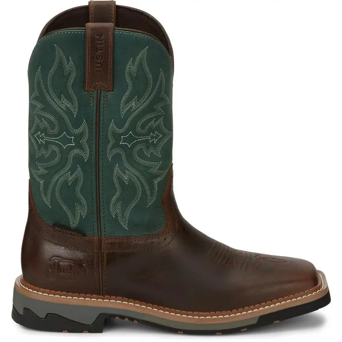 Work Men Justin Boots Bolt 11034 Sqaure Toe Waterproof Work Boot Tan