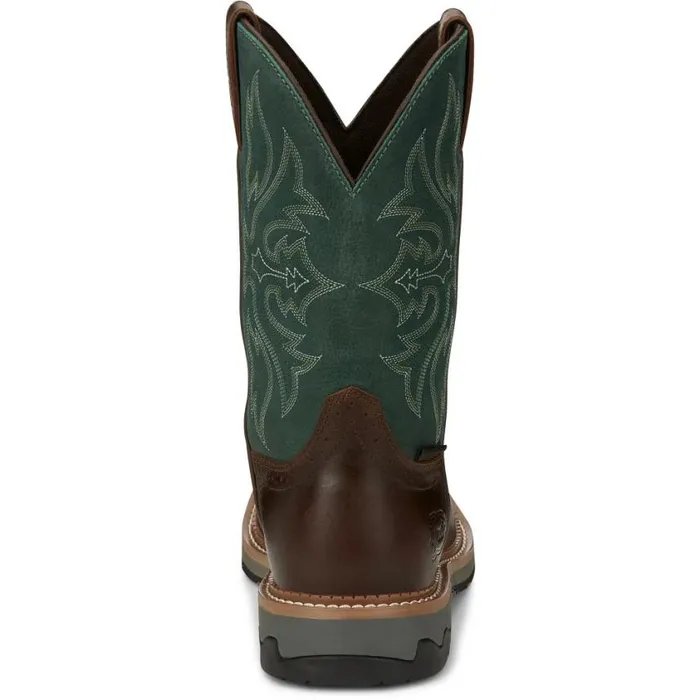 Work Men Justin Boots Bolt 11034 Sqaure Toe Waterproof Work Boot Tan