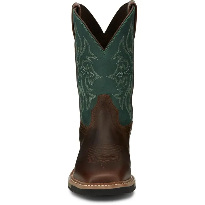 Work Men Justin Boots Bolt 11034 Sqaure Toe Waterproof Work Boot Tan